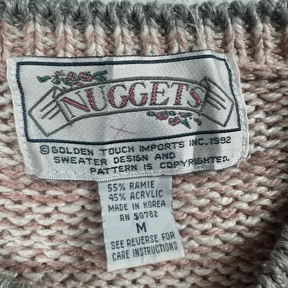 Nuggets Hand Knit‎ Sweater Women's Size M Multicolor Vintage Shoulder Pads